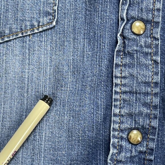 Wrangler Denim Shirt Shacket Mens Size 3X Indigo Blue Pearl Snap Pockets - Picture 9 of 9